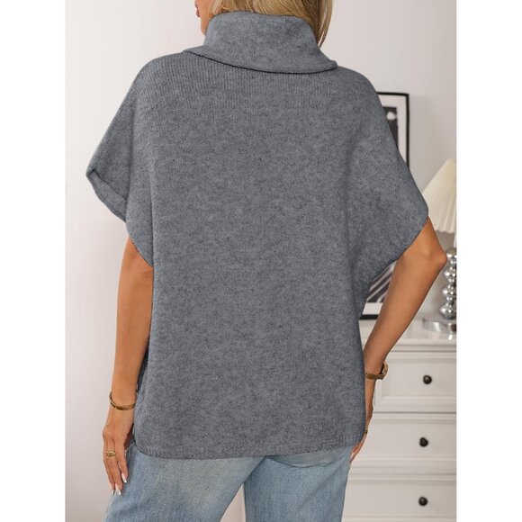 Elegant Grey Turtleneck Sweater - Oversized Fit with Batwing Sleeves for Women - Picture 4 of 6